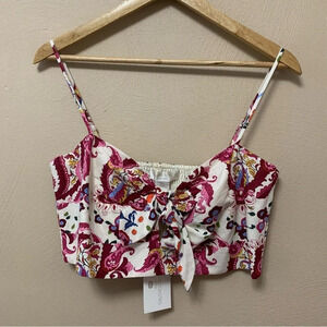 Caroline Constas Linen Blend Knot Crop Top Size Large NWT New